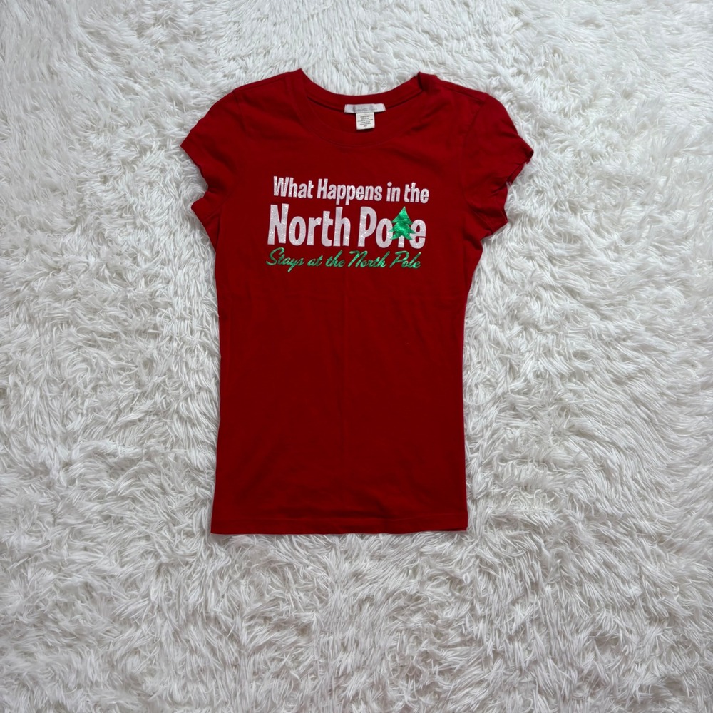 y2k red graphic north pole humor tee large